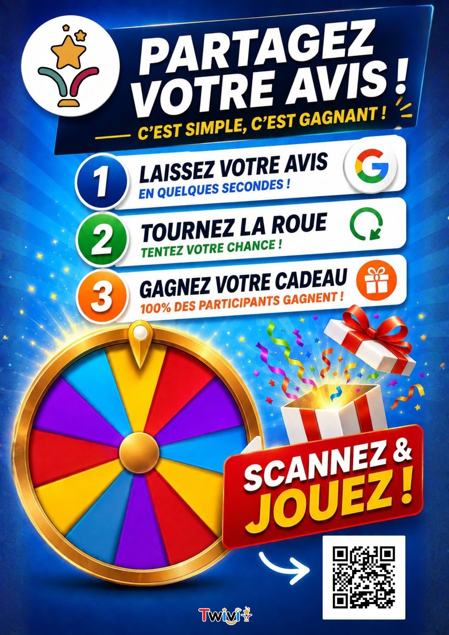 Affiche Twivi : partagez votre avis, tournez la roue et gagnez un cadeau